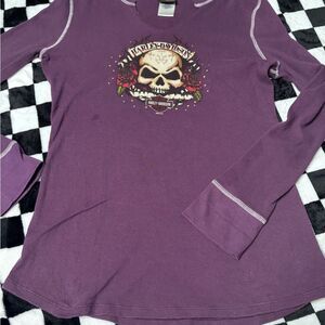 Harley-Davidson Kids' Skull Graphic Purple Long Sleeve Tee